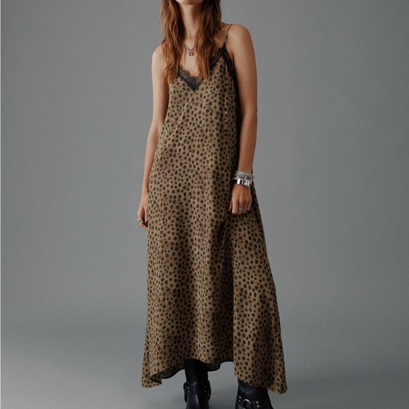 NWT Mikuta The Leo Laced Long Slip Dress V Neck Animal Print Black Size XS - Picture 2 of 16